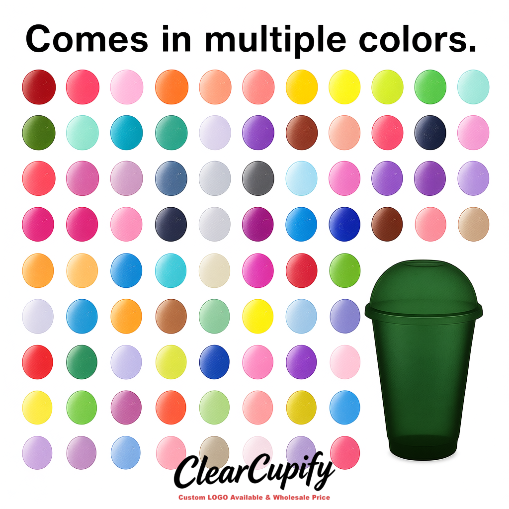 Dark Green 16 oz Plastic Slushie Cups with Dome Lid & Detachable Spoon Straws for Milkshake, Boba, Smoothies, Iced Coffee