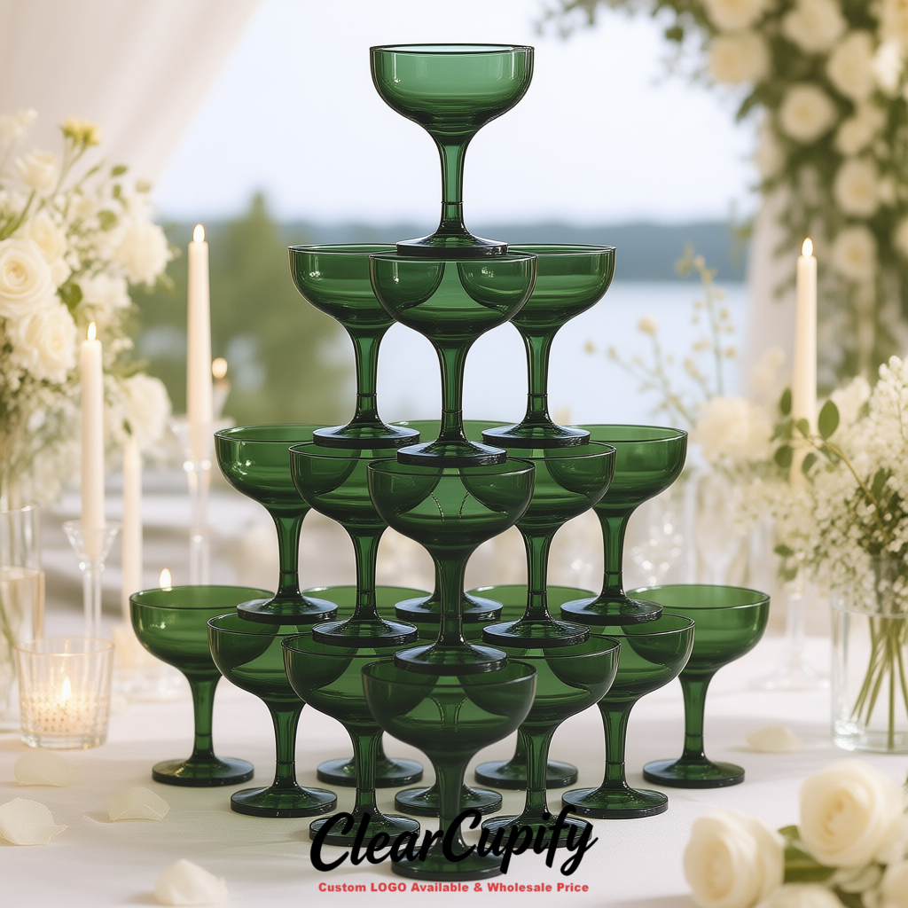 Dark Green 5oz Stackable Plastic Martini Glasses 4.13x3.14 inches/10.5x8 cm For Champagne Tower