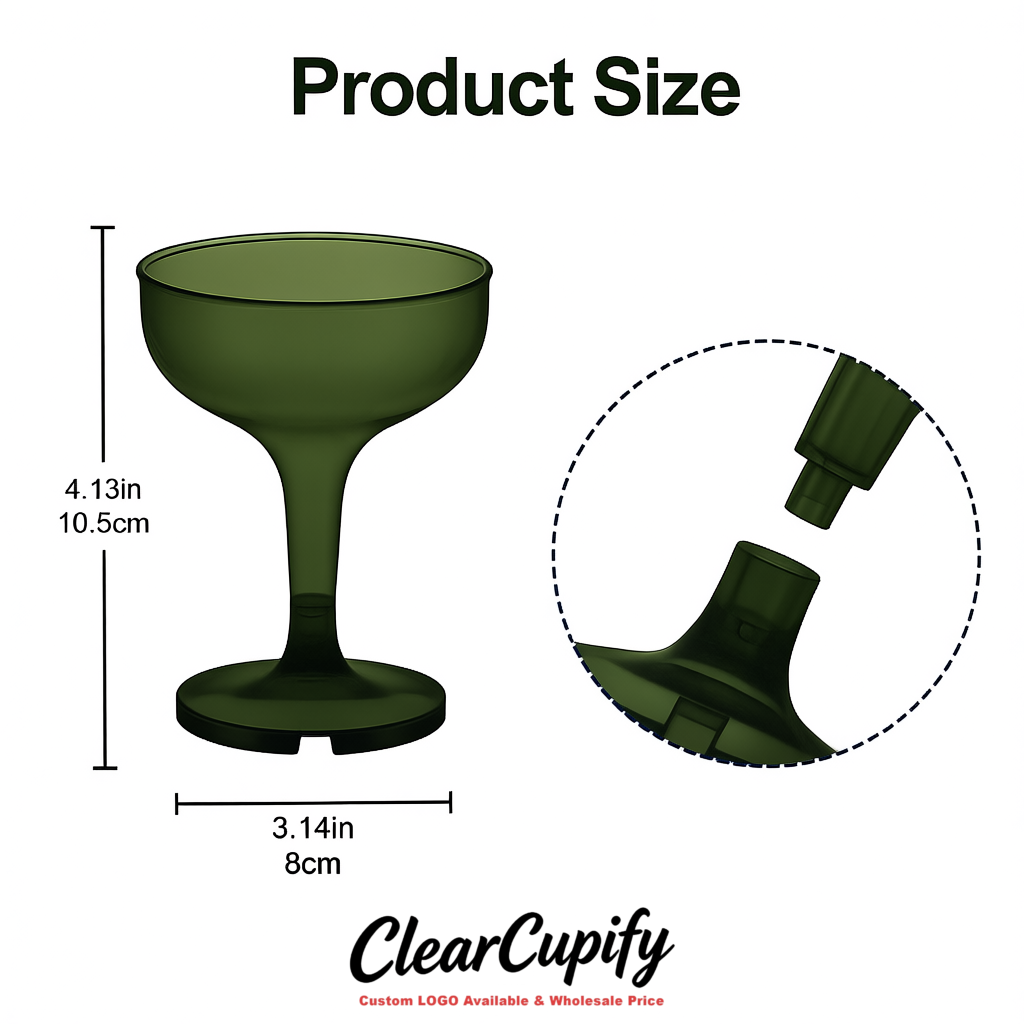 Dark Green 5oz Stackable Plastic Martini Glasses 4.13x3.14 inches/10.5x8 cm For Champagne Tower