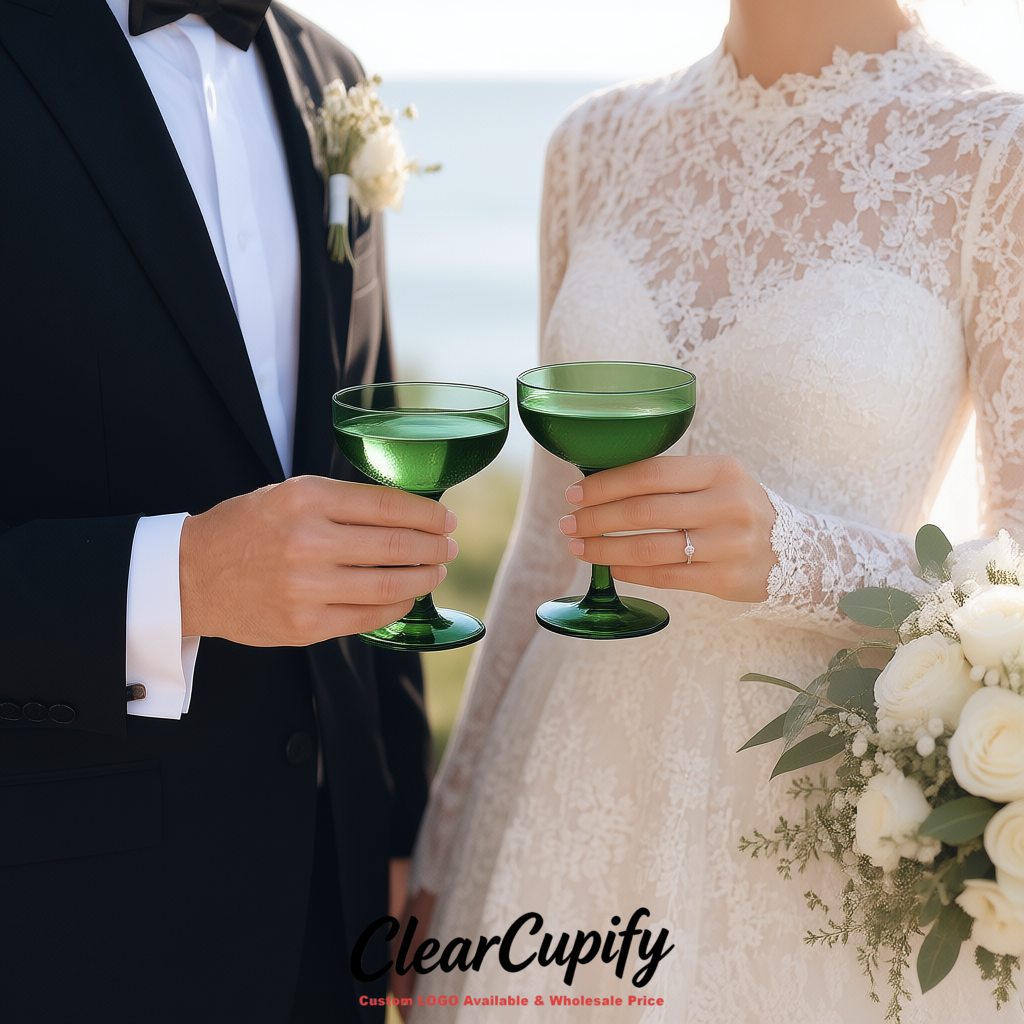 Dark Green 5oz Stackable Plastic Martini Glasses 4.13x3.14 inches/10.5x8 cm For Champagne Tower