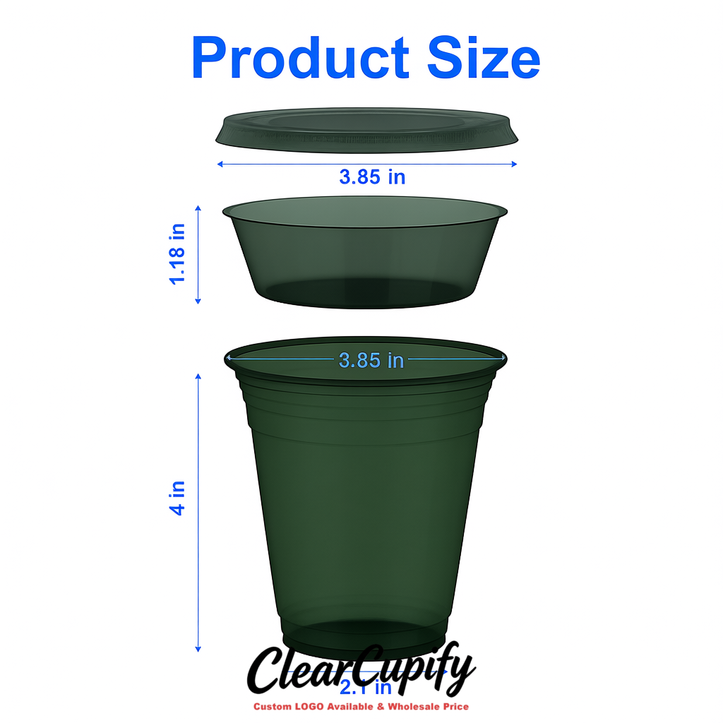 Dark Green 12 oz Disposable Plastic Parfait Cups with Insert & Flat lids 3.85 x 2.1 x 4 inches