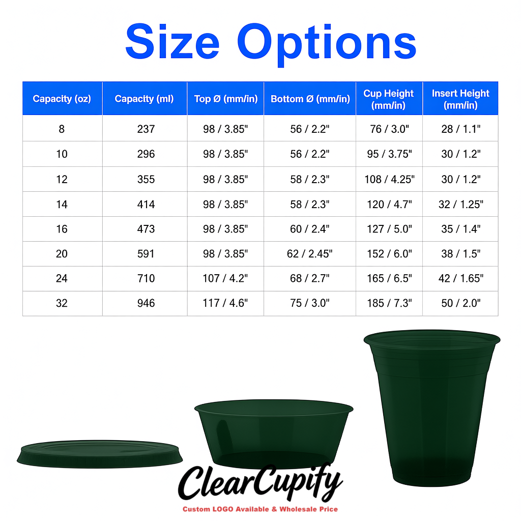 Dark Green 12 oz Disposable Plastic Parfait Cups with Insert & Flat lids 3.85 x 2.1 x 4 inches