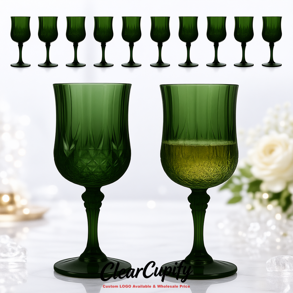 Dark Green 7oz Acrylic Plastic Wine Goblets - 2.7 x 6.7 inches Party & Wedding Wine Glasses