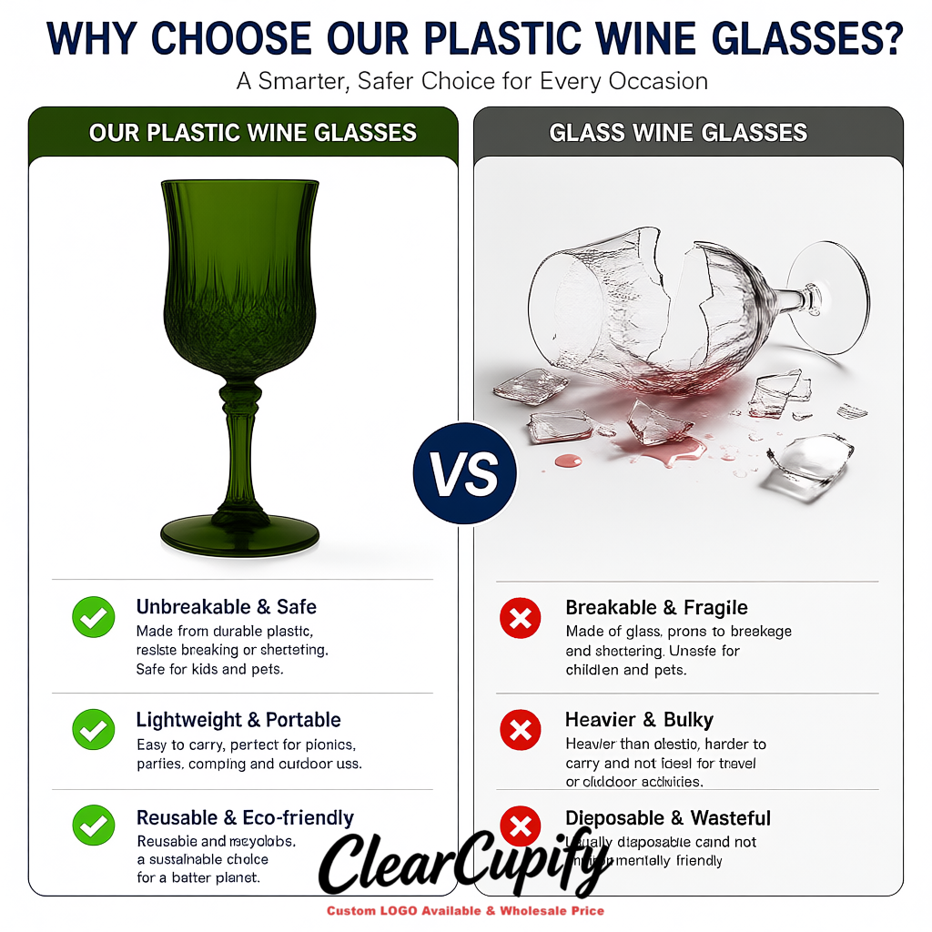 Dark Green 7oz Acrylic Plastic Wine Goblets - 2.7 x 6.7 inches Party & Wedding Wine Glasses
