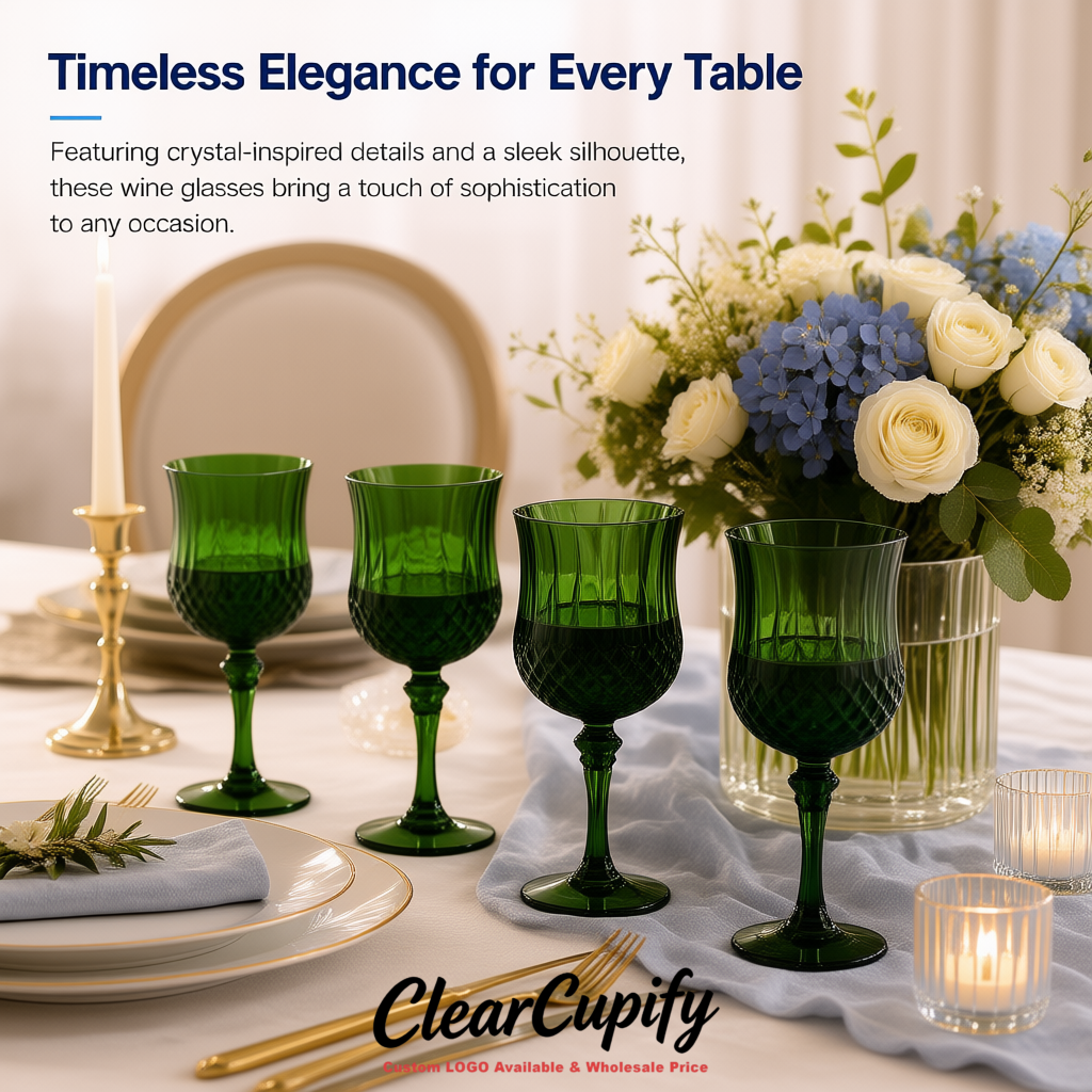 Dark Green 7oz Acrylic Plastic Wine Goblets - 2.7 x 6.7 inches Party & Wedding Wine Glasses