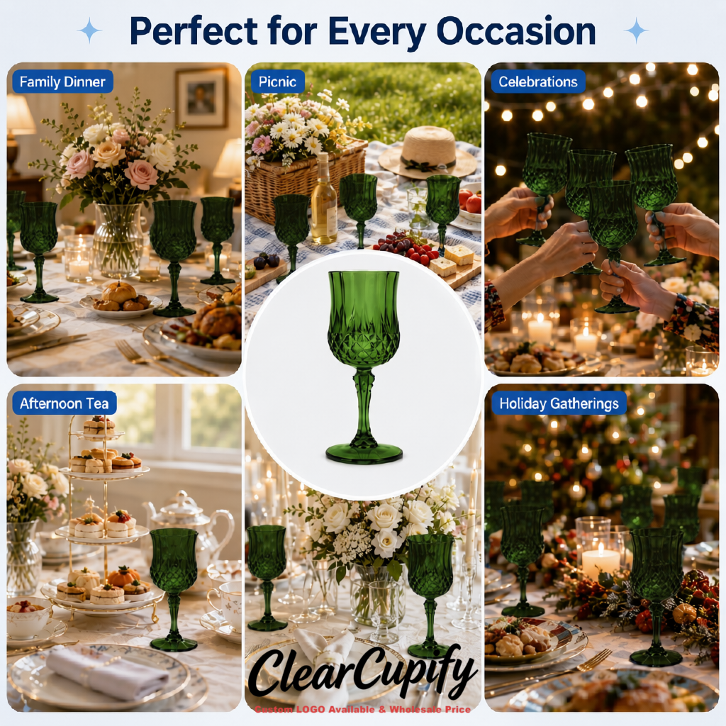 Dark Green 7oz Acrylic Plastic Wine Goblets - 2.7 x 6.7 inches Party & Wedding Wine Glasses