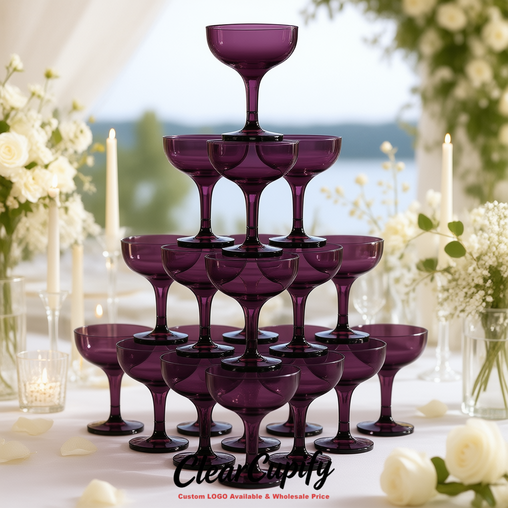 Dark Violet 5oz Stackable Plastic Martini Glasses 4.13x3.14 inches/10.5x8 cm For Champagne Tower