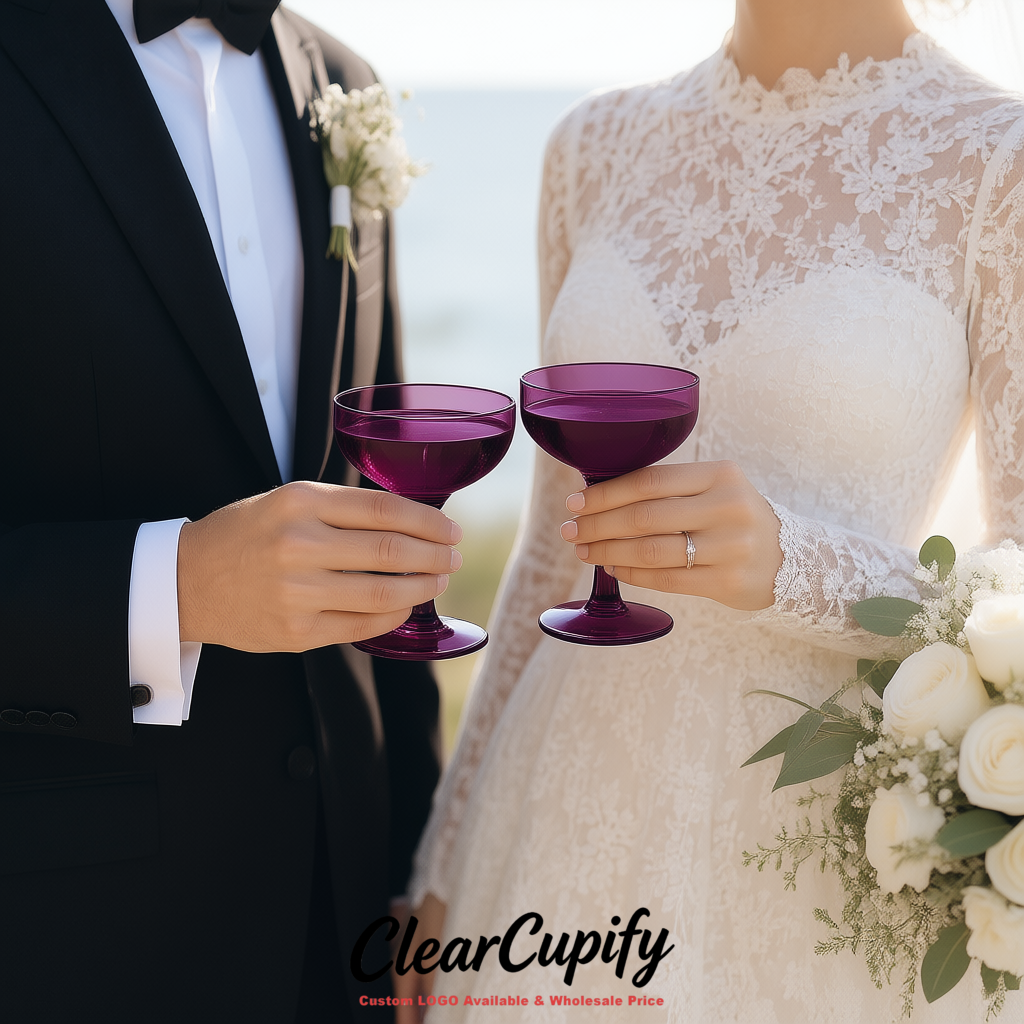 Dark Violet 5oz Stackable Plastic Martini Glasses 4.13x3.14 inches/10.5x8 cm For Champagne Tower