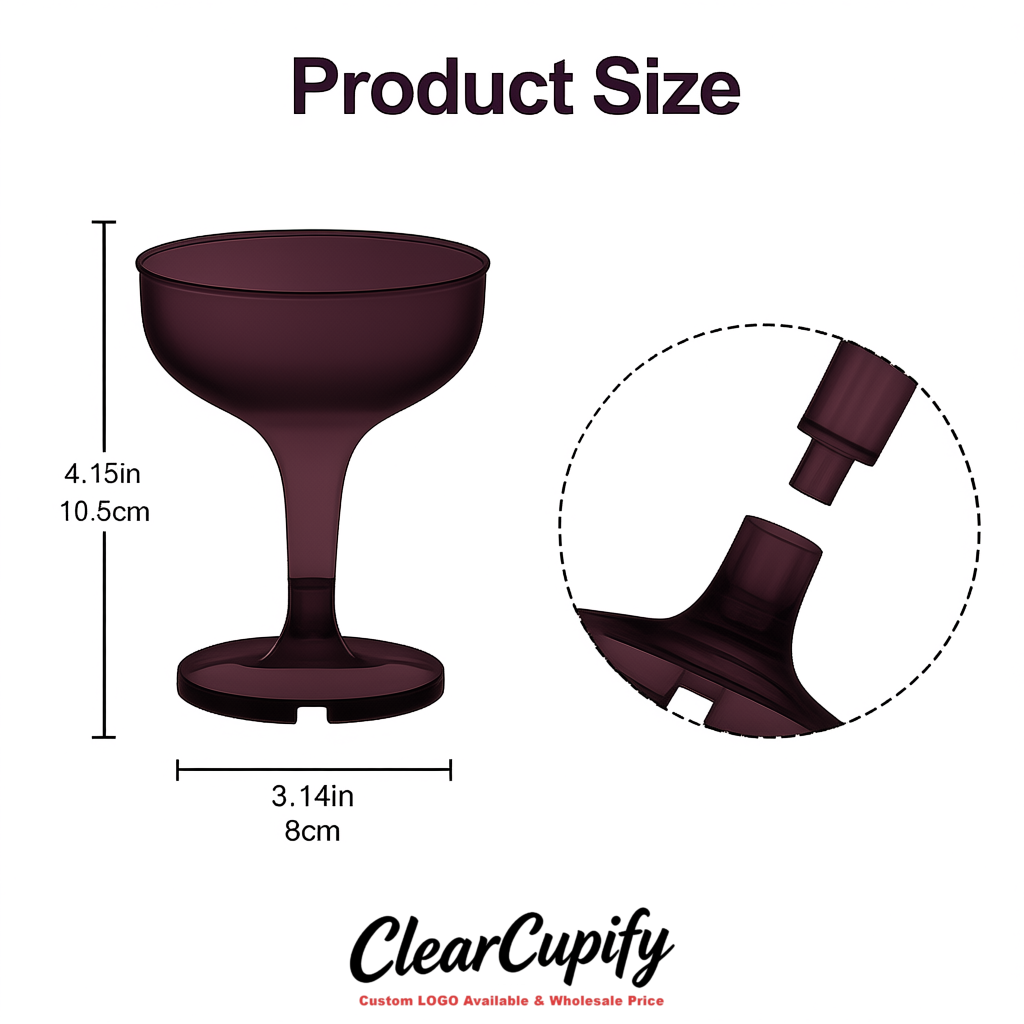 Dark Violet 5oz Stackable Plastic Martini Glasses 4.13x3.14 inches/10.5x8 cm For Champagne Tower