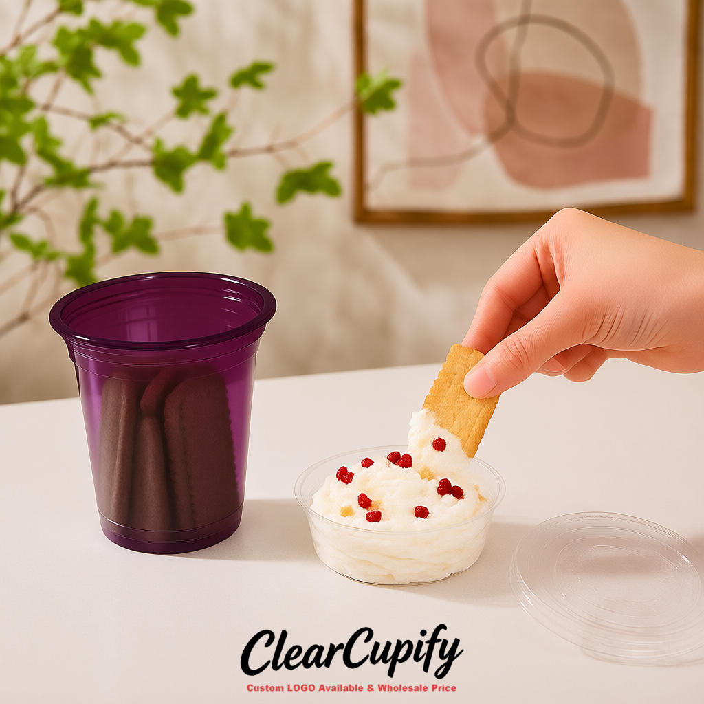 Dark Violet 12 oz Disposable Plastic Parfait Cups with Insert & Flat lids 3.85 x 2.1 x 4 inches
