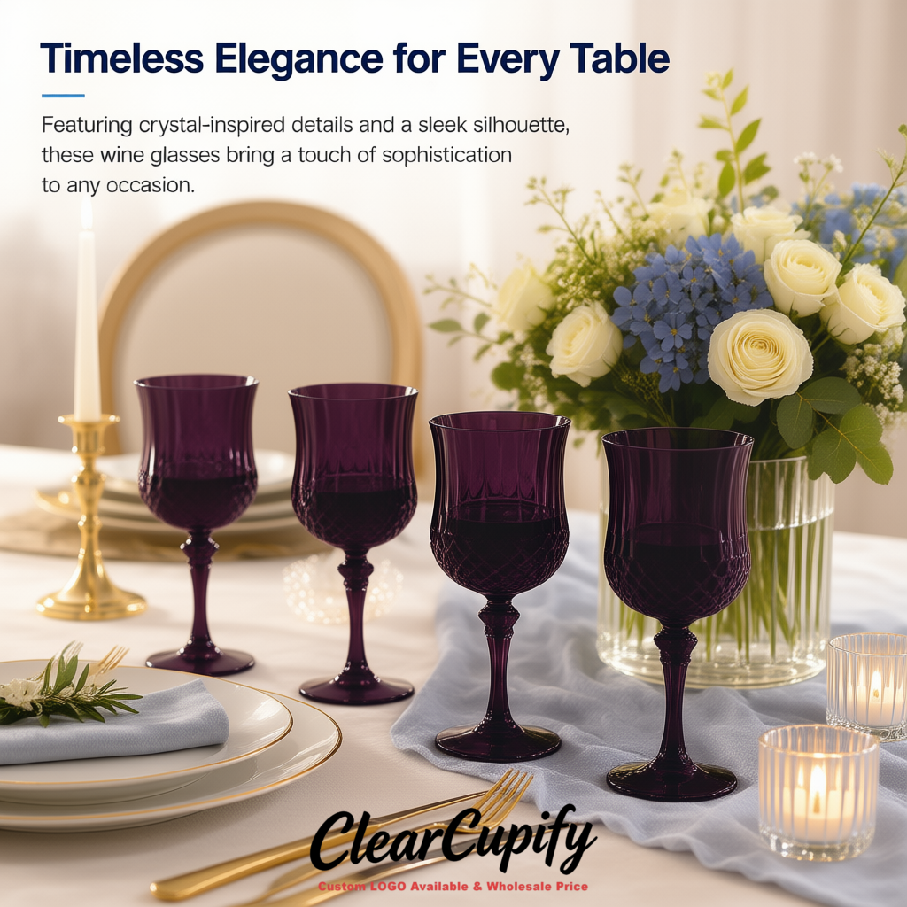 Dark Violet 7oz Acrylic Plastic Wine Goblets - 2.7 x 6.7 inches Party & Wedding Wine Glasses