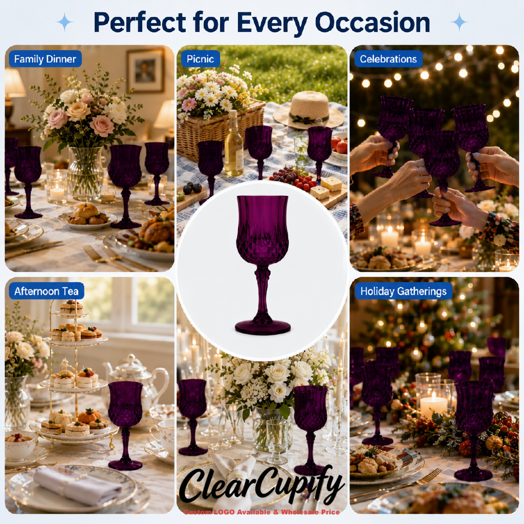 Dark Violet 7oz Acrylic Plastic Wine Goblets - 2.7 x 6.7 inches Party & Wedding Wine Glasses