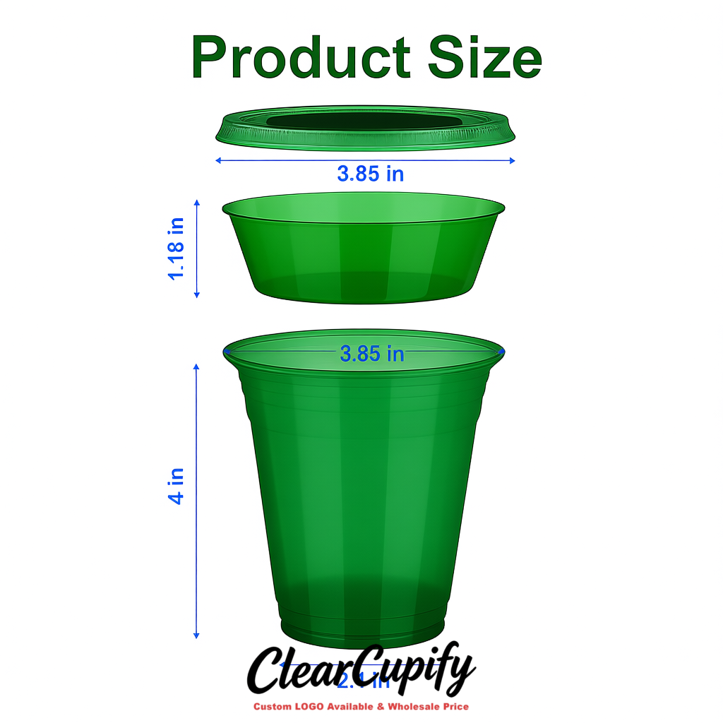 Emerald Green 12 oz Disposable Plastic Parfait Cups with Insert & Flat lids 3.85 x 2.1 x 4 inches
