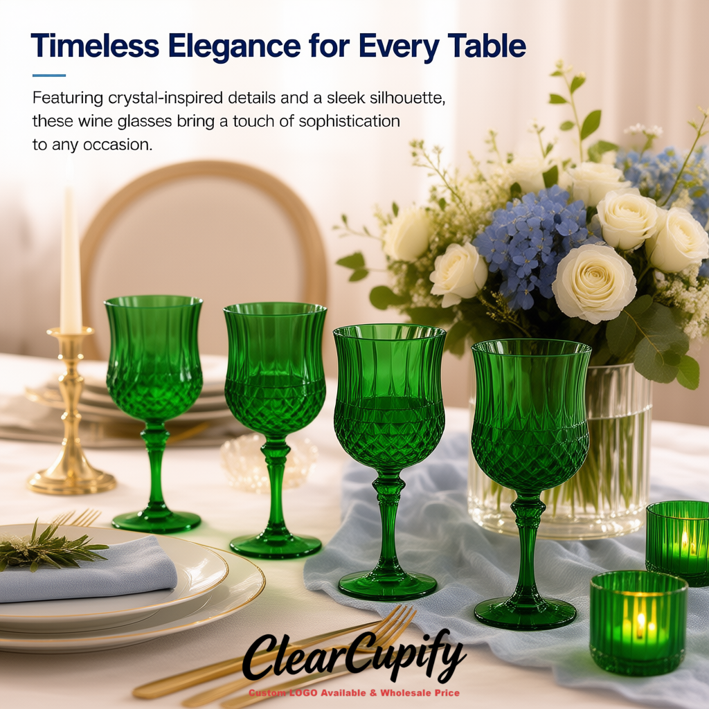 Emerald Green 7oz Acrylic Plastic Wine Goblets - 2.7 x 6.7 inches Party & Wedding Wine Glasses