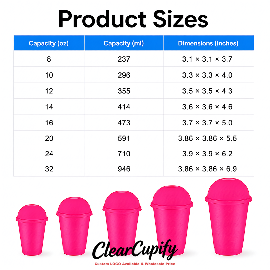 Fuchsia 16 oz Plastic Slushie Cups with Dome Lid & Detachable Spoon Straws for Milkshake, Boba, Smoothies, Iced Coffee
