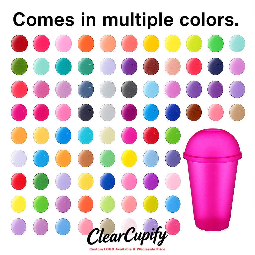 Fuchsia 16 oz Plastic Slushie Cups with Dome Lid & Detachable Spoon Straws for Milkshake, Boba, Smoothies, Iced Coffee