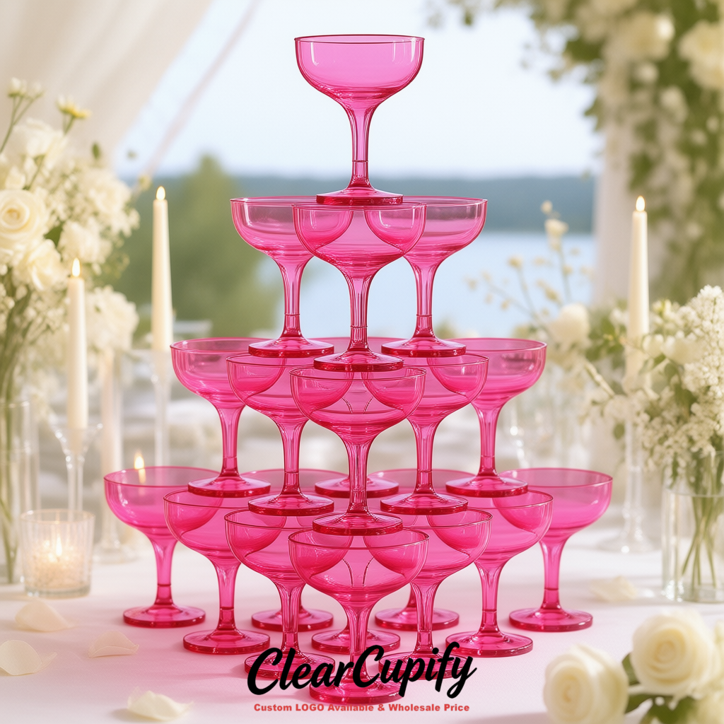 Fuchsia 5oz Stackable Plastic Martini Glasses 4.13x3.14 inches/10.5x8 cm For Champagne Tower