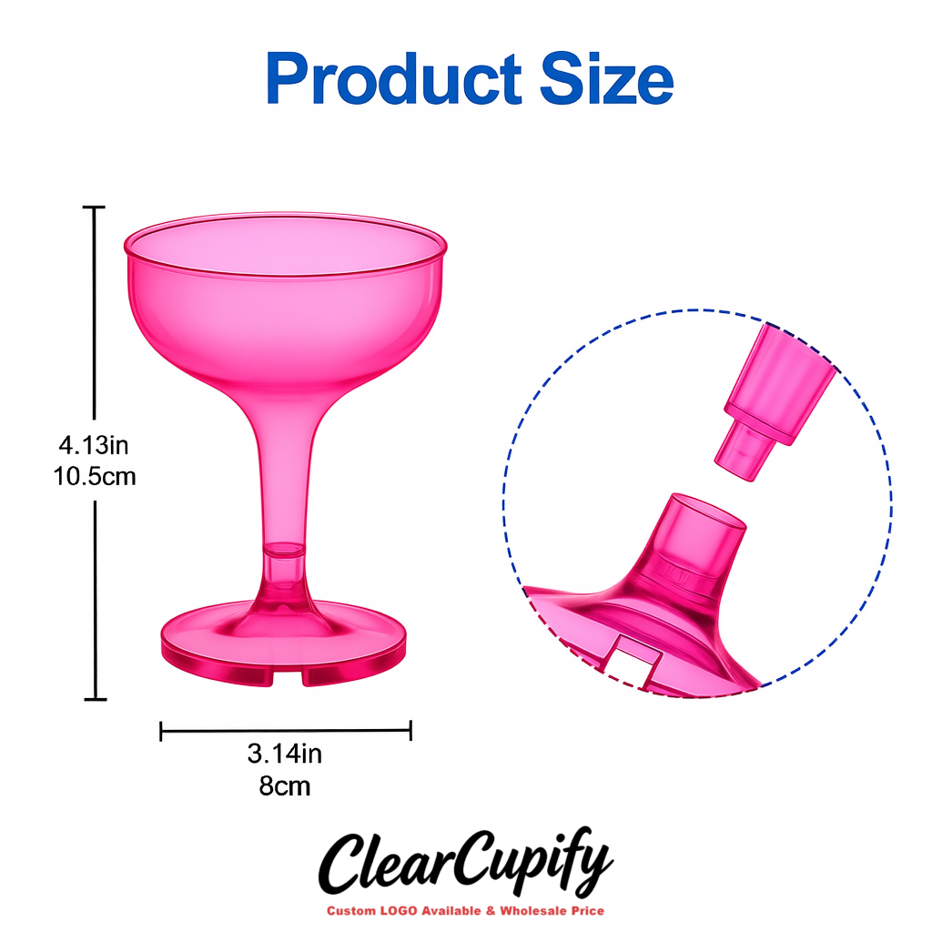 Fuchsia 5oz Stackable Plastic Martini Glasses 4.13x3.14 inches/10.5x8 cm For Champagne Tower