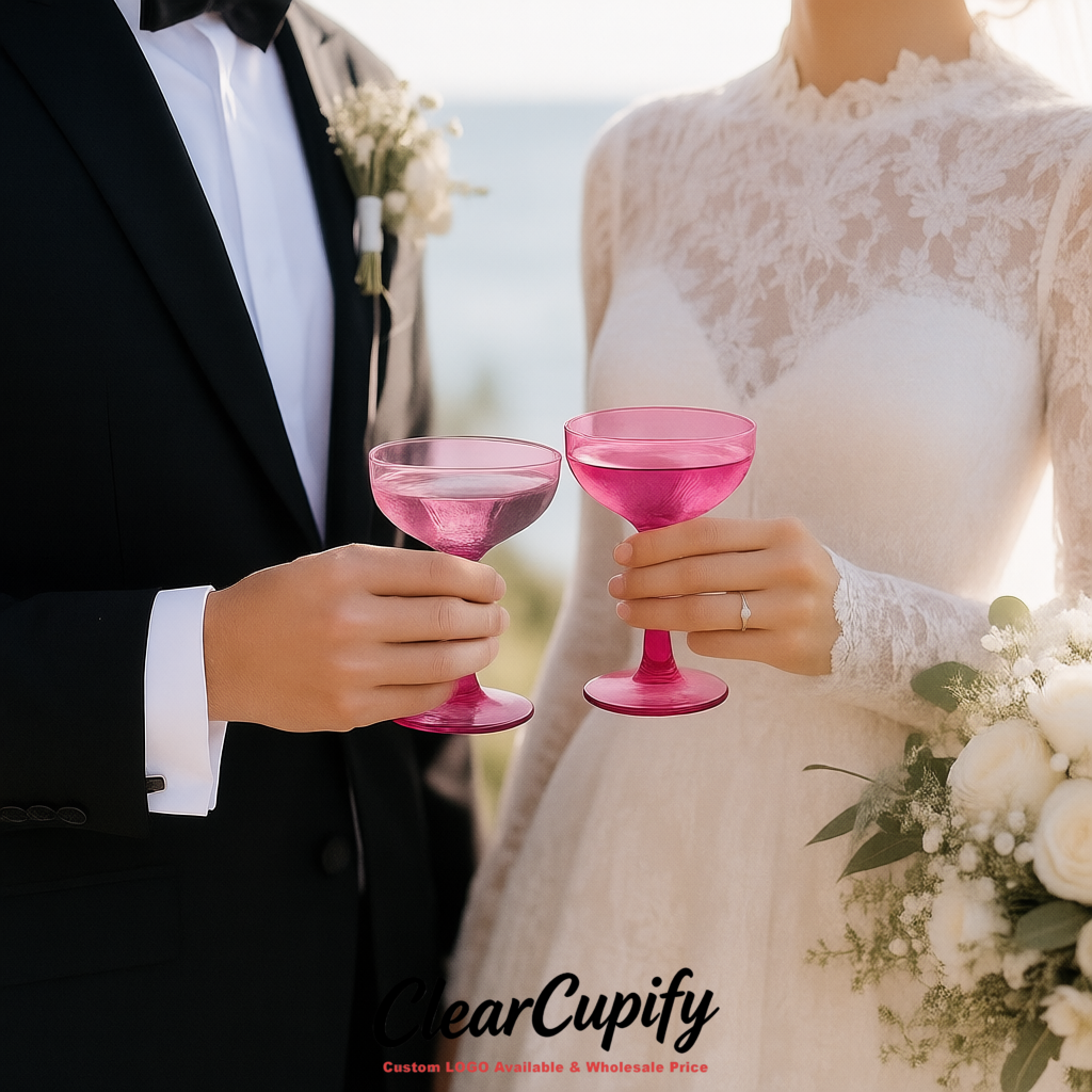 Fuchsia 5oz Stackable Plastic Martini Glasses 4.13x3.14 inches/10.5x8 cm For Champagne Tower