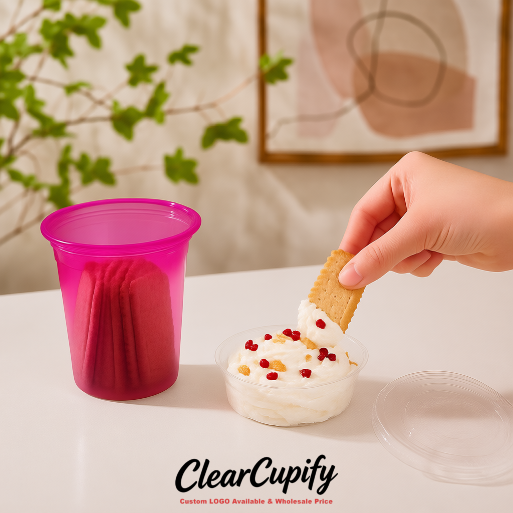 Fuchsia 12 oz Disposable Plastic Parfait Cups with Insert & Flat lids 3.85 x 2.1 x 4 inches