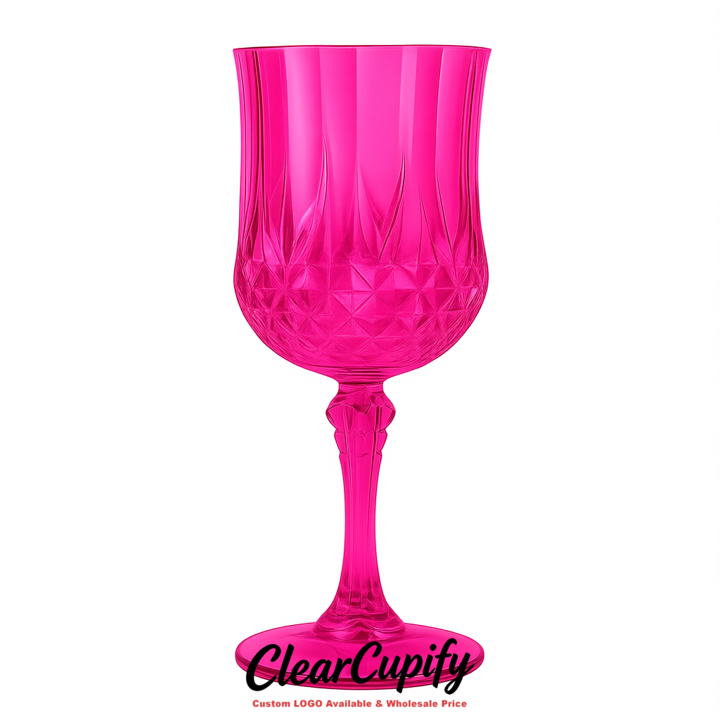 Fuchsia 7oz Acrylic Plastic Wine Goblets - 2.7 x 6.7 inches Party & Wedding Wine Glasses
