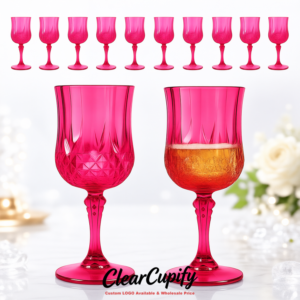 Fuchsia 7oz Acrylic Plastic Wine Goblets - 2.7 x 6.7 inches Party & Wedding Wine Glasses
