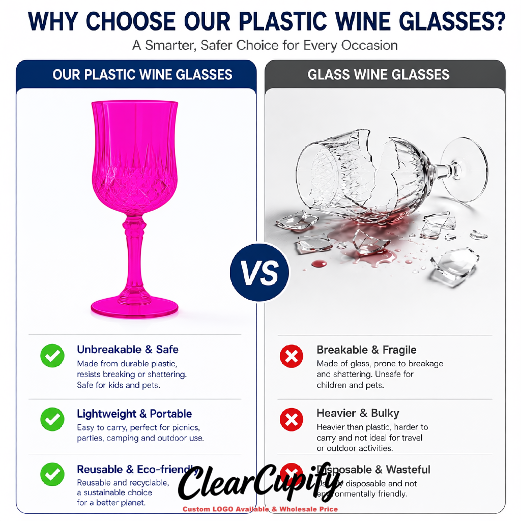 Fuchsia 7oz Acrylic Plastic Wine Goblets - 2.7 x 6.7 inches Party & Wedding Wine Glasses