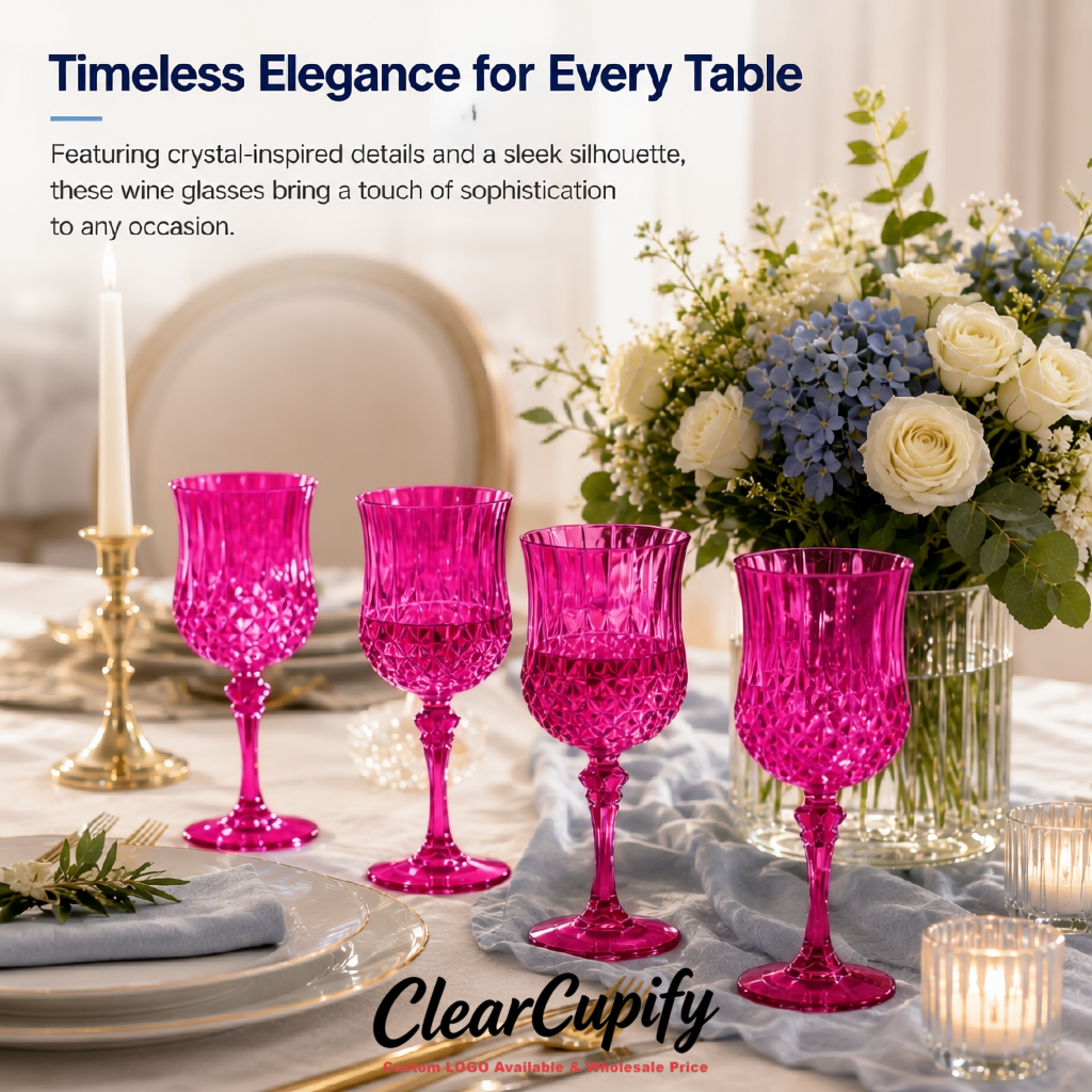 Fuchsia 7oz Acrylic Plastic Wine Goblets - 2.7 x 6.7 inches Party & Wedding Wine Glasses