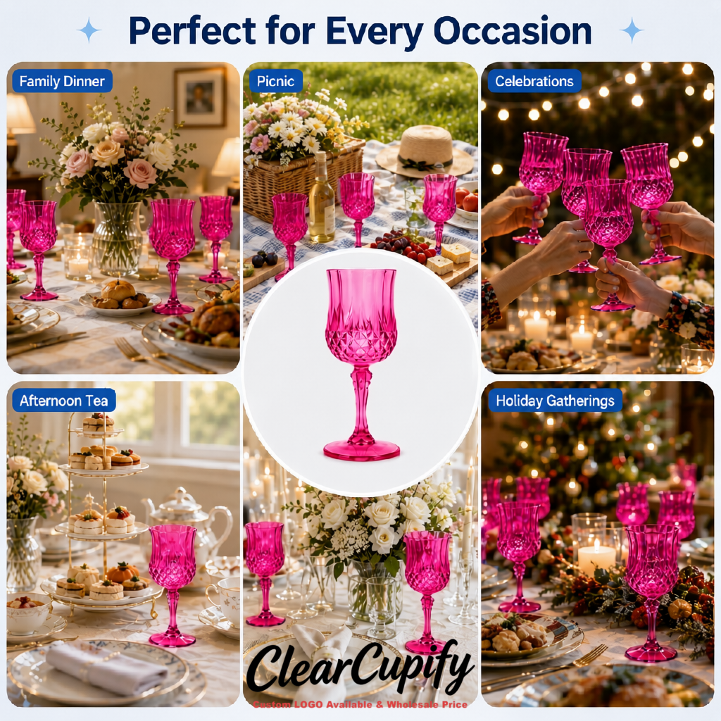 Fuchsia 7oz Acrylic Plastic Wine Goblets - 2.7 x 6.7 inches Party & Wedding Wine Glasses