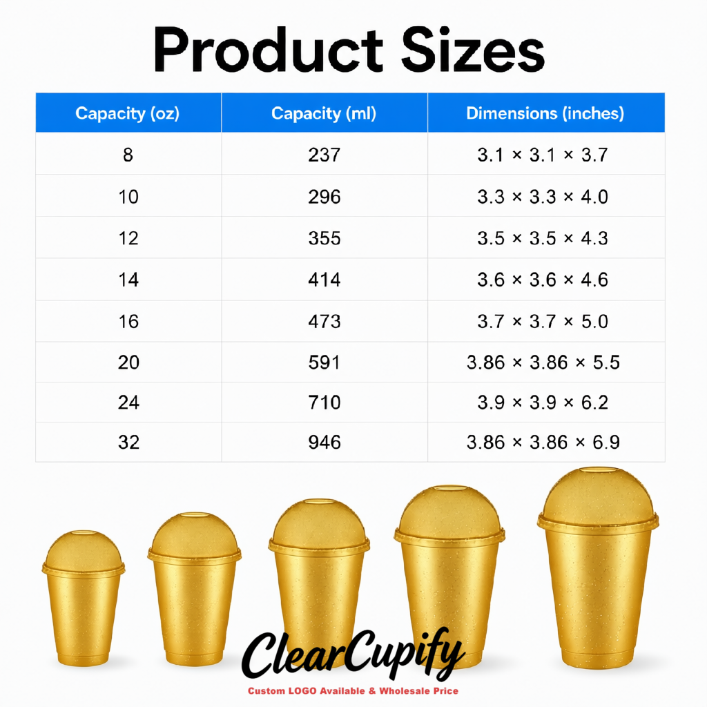 Gold 16 oz Plastic Slushie Cups with Dome Lid & Detachable Spoon Straws for Milkshake, Boba, Smoothies, Iced Coffee