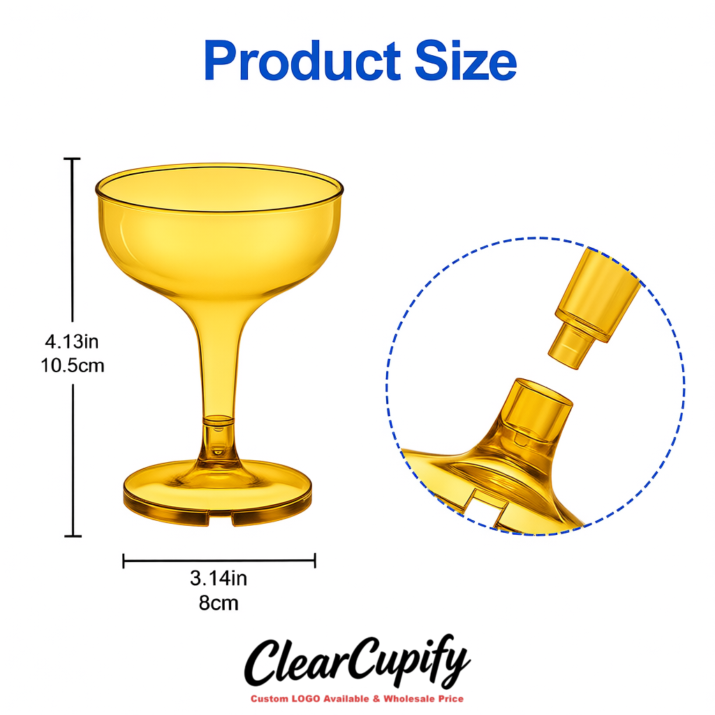 Gold 5oz Stackable Plastic Martini Glasses 4.13x3.14 inches/10.5x8 cm For Champagne Tower