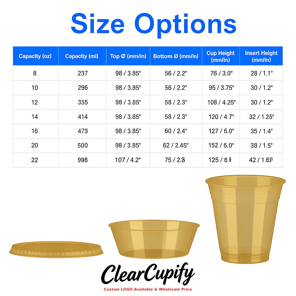 Gold 12 oz Disposable Plastic Parfait Cups with Insert & Flat lids 3.85 x 2.1 x 4 inches