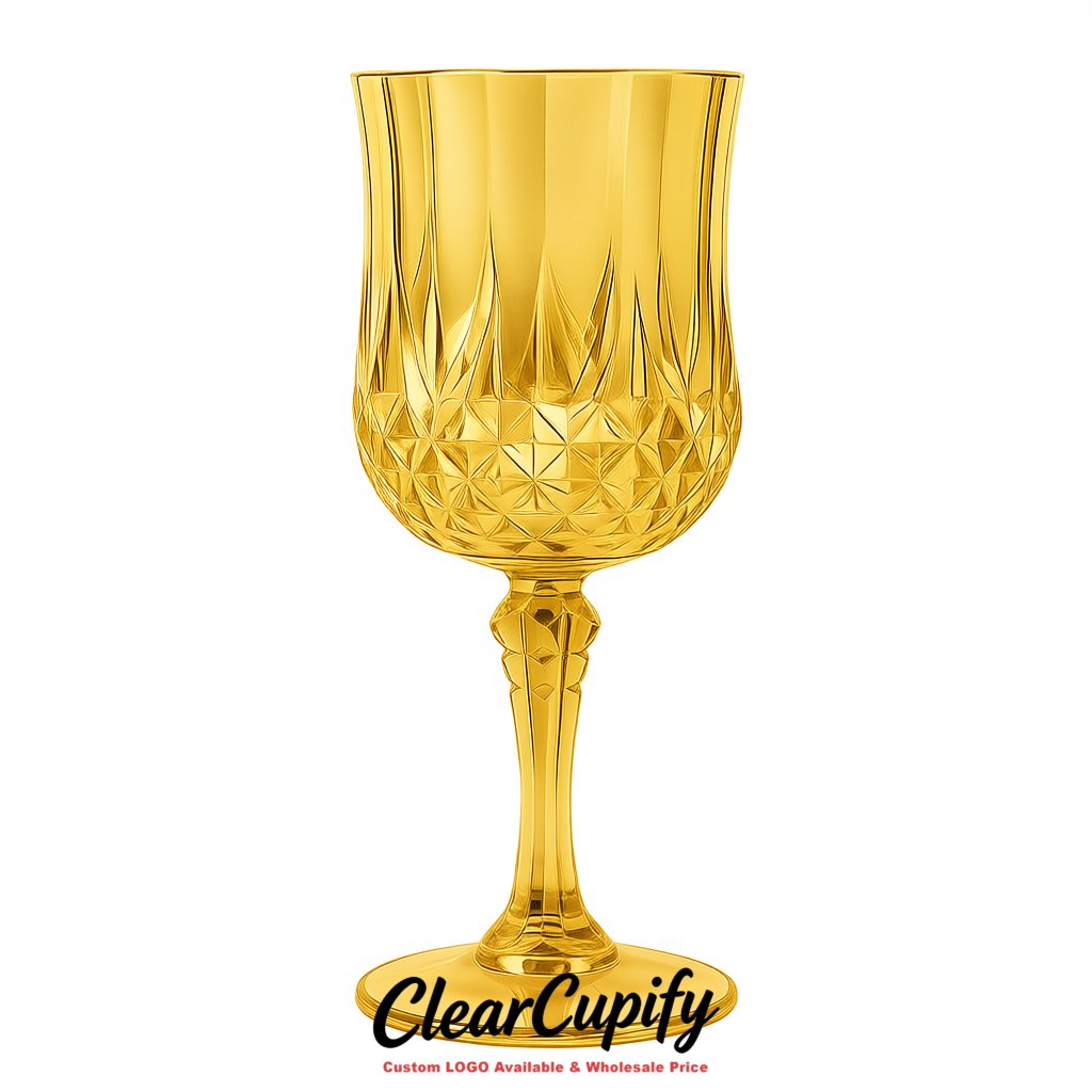 Gold 7oz Acrylic Plastic Wine Goblets - 2.7 x 6.7 inches Party & Wedding Wine Glasses