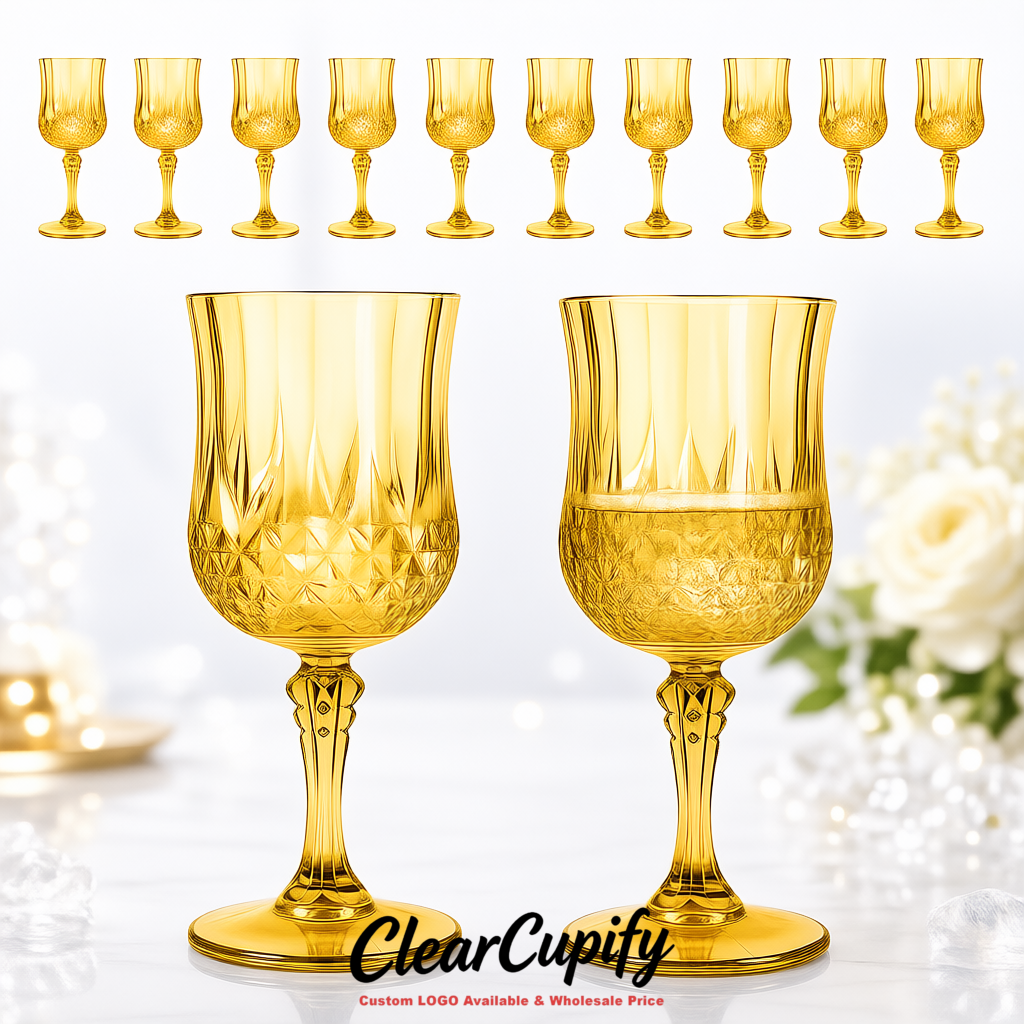 Gold 7oz Acrylic Plastic Wine Goblets - 2.7 x 6.7 inches Party & Wedding Wine Glasses