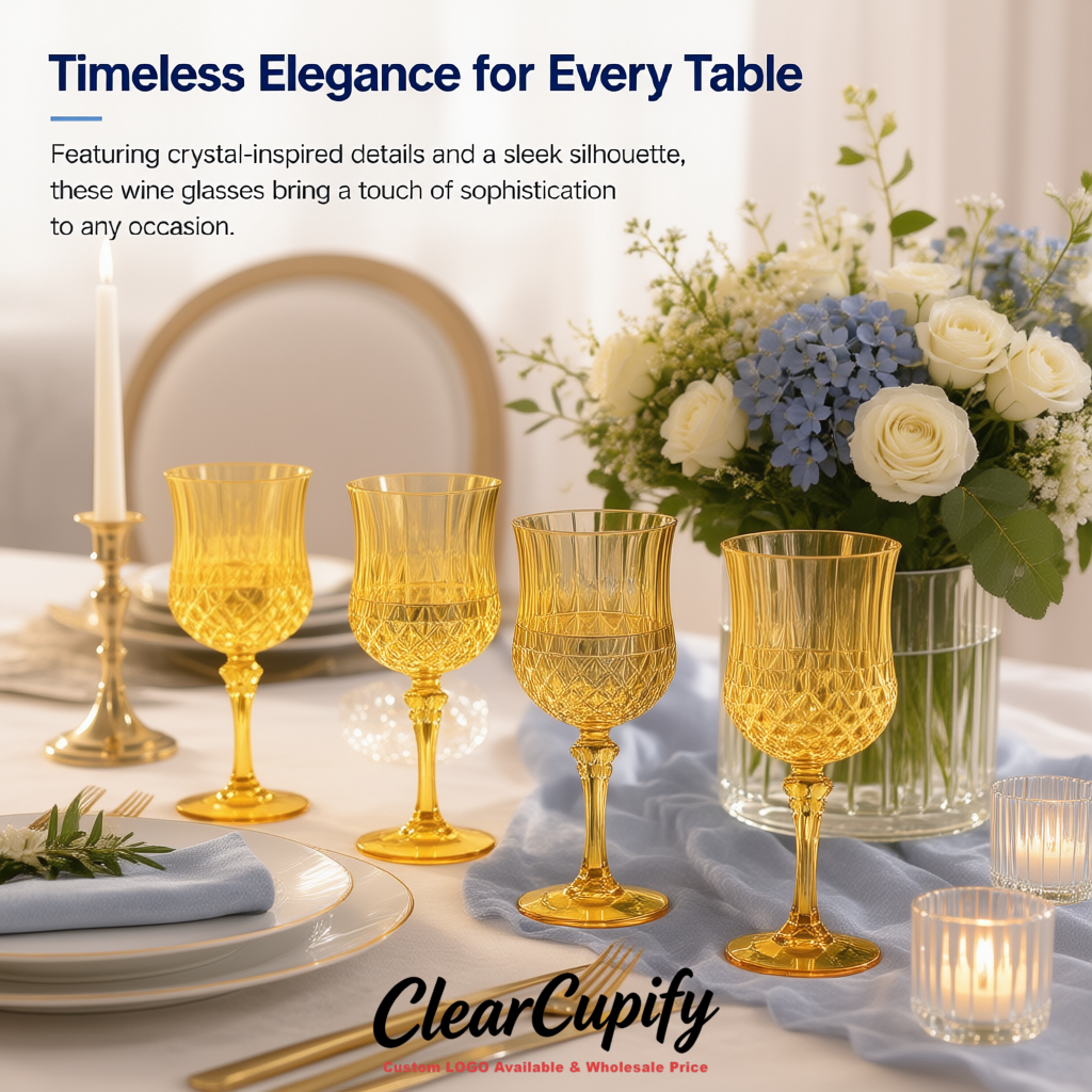 Gold 7oz Acrylic Plastic Wine Goblets - 2.7 x 6.7 inches Party & Wedding Wine Glasses
