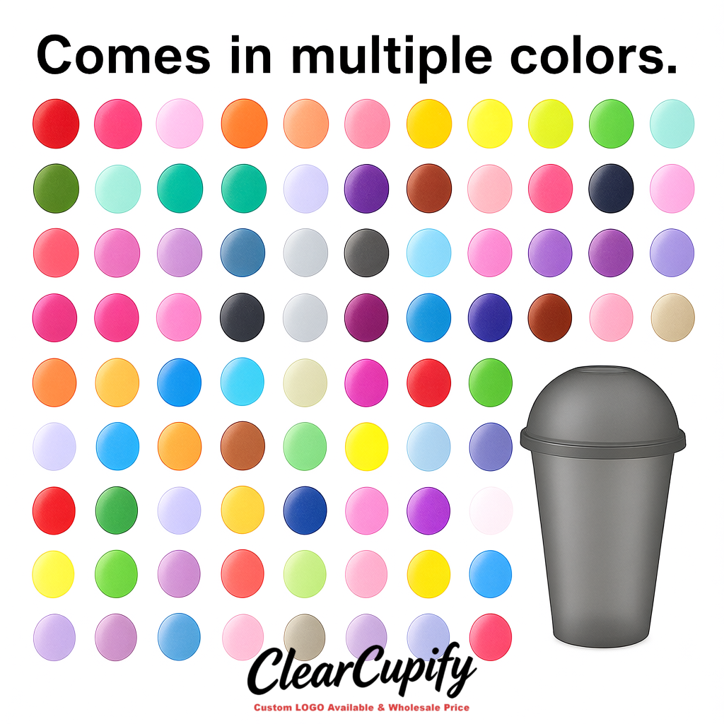 Gray 16 oz Plastic Slushie Cups with Dome Lid & Detachable Spoon Straws for Milkshake, Boba, Smoothies, Iced Coffee