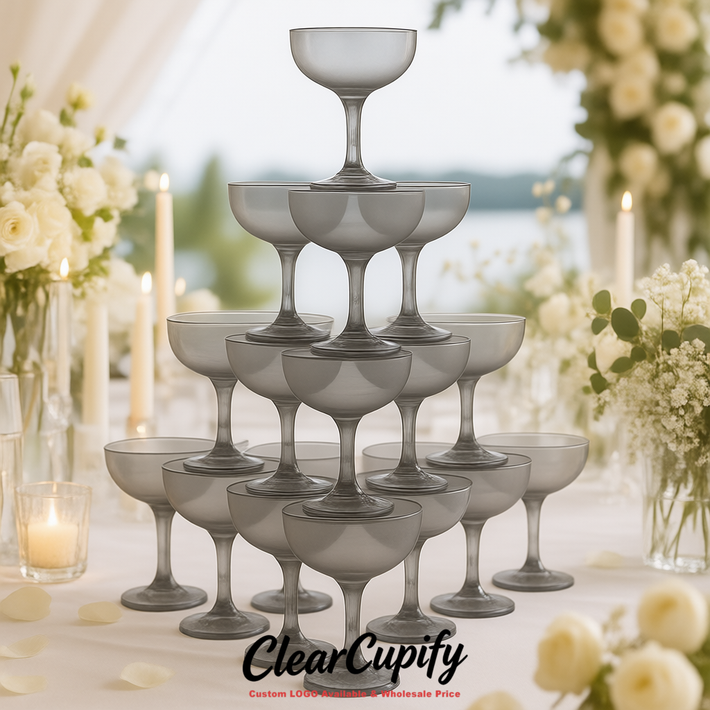 Gray 5oz Stackable Plastic Martini Glasses 4.13x3.14 inches/10.5x8 cm For Champagne Tower