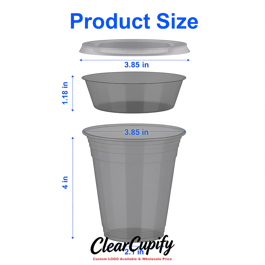 Gray 12 oz Disposable Plastic Parfait Cups with Insert & Flat lids 3.85 x 2.1 x 4 inches