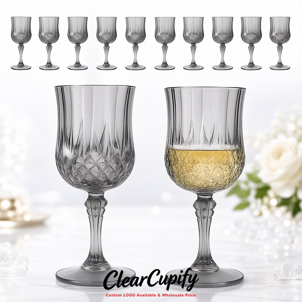 Gray 7oz Acrylic Plastic Wine Goblets - 2.7 x 6.7 inches Party & Wedding Wine Glasses