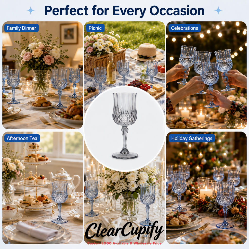 Gray 7oz Acrylic Plastic Wine Goblets - 2.7 x 6.7 inches Party & Wedding Wine Glasses