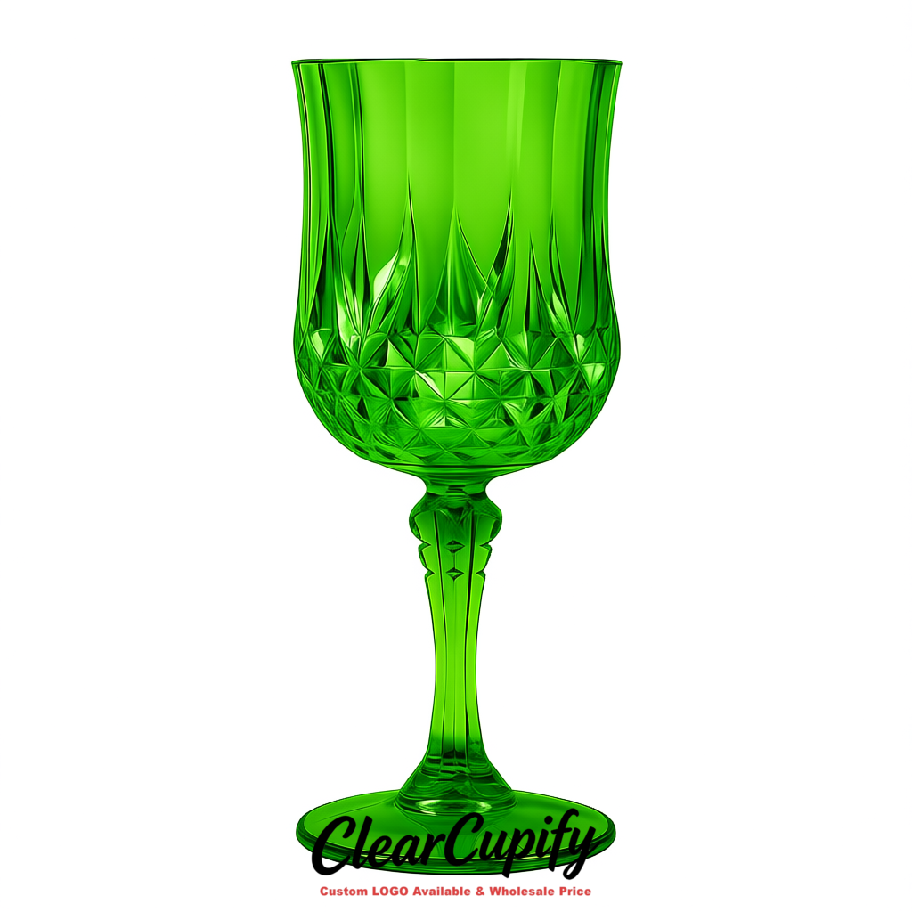 Green 7oz Acrylic Plastic Wine Goblets - 2.7 x 6.7 inches Party & Wedding Wine Glasses