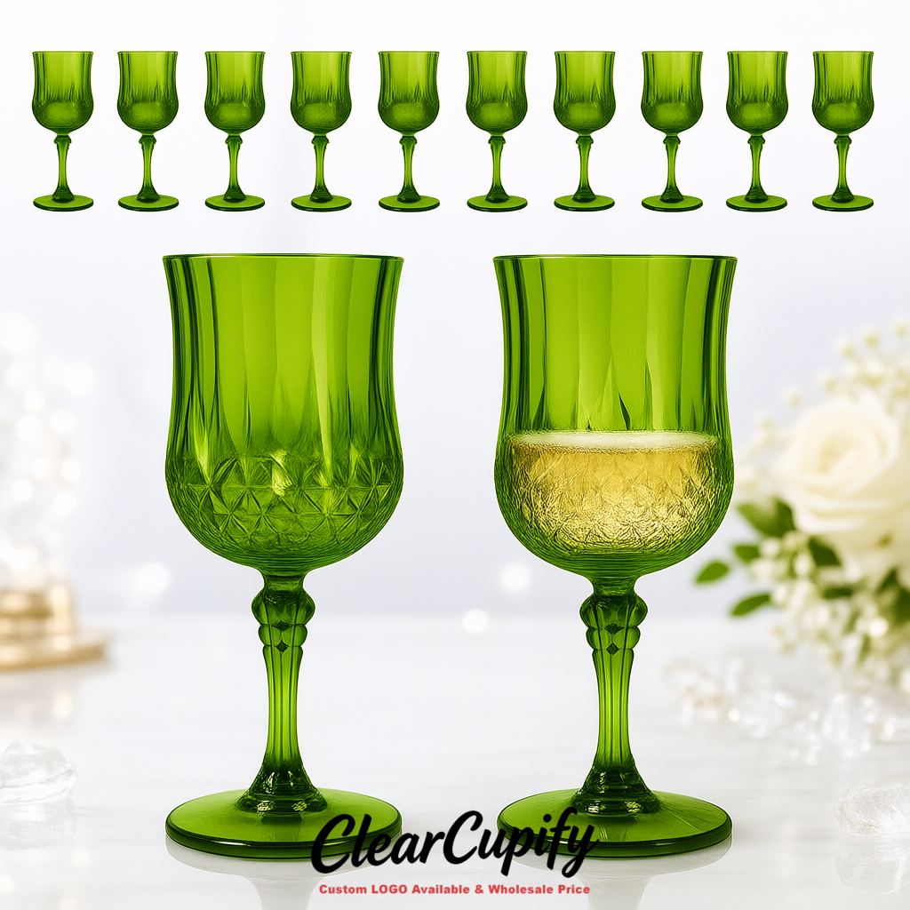 Green 7oz Acrylic Plastic Wine Goblets - 2.7 x 6.7 inches Party & Wedding Wine Glasses