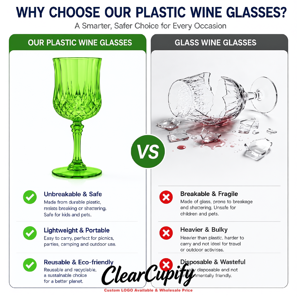 Green 7oz Acrylic Plastic Wine Goblets - 2.7 x 6.7 inches Party & Wedding Wine Glasses
