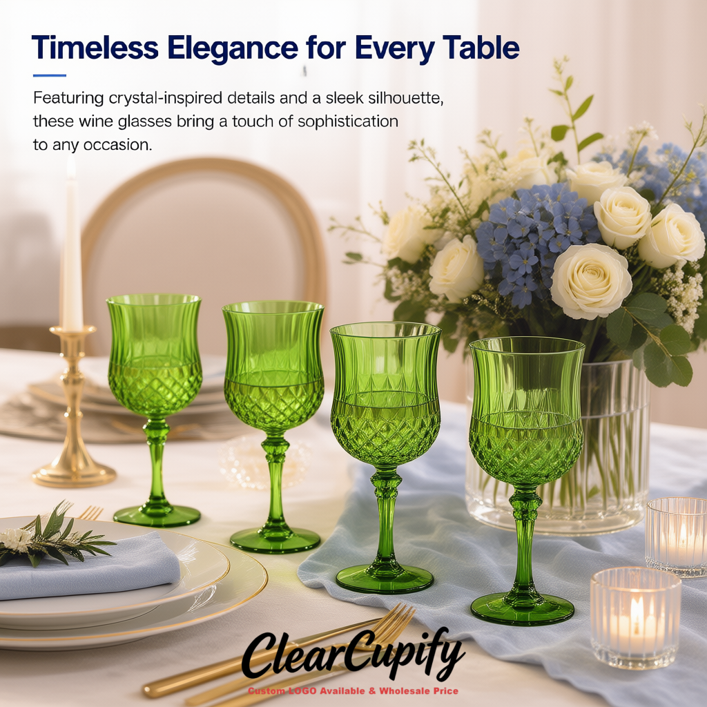 Green 7oz Acrylic Plastic Wine Goblets - 2.7 x 6.7 inches Party & Wedding Wine Glasses