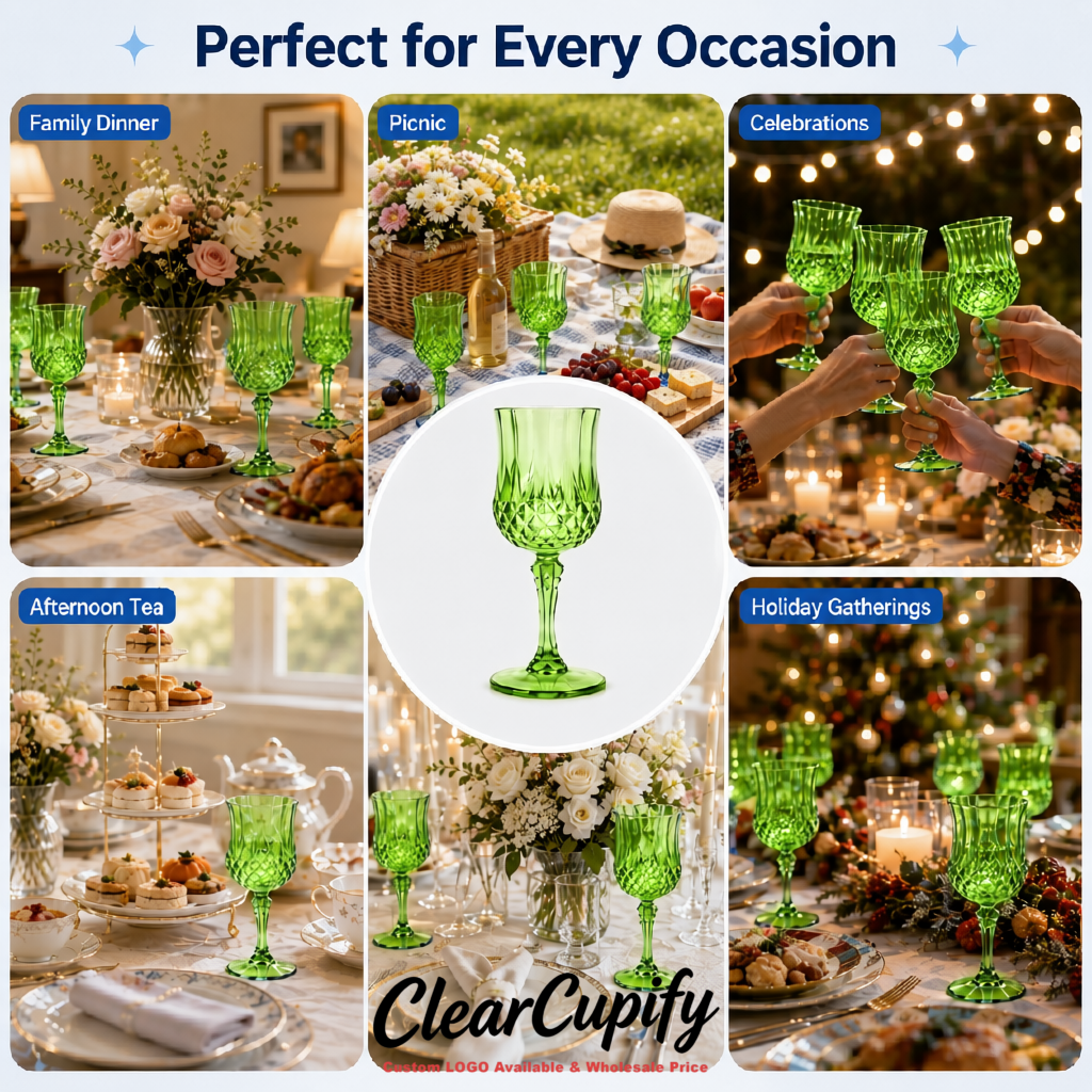 Green 7oz Acrylic Plastic Wine Goblets - 2.7 x 6.7 inches Party & Wedding Wine Glasses