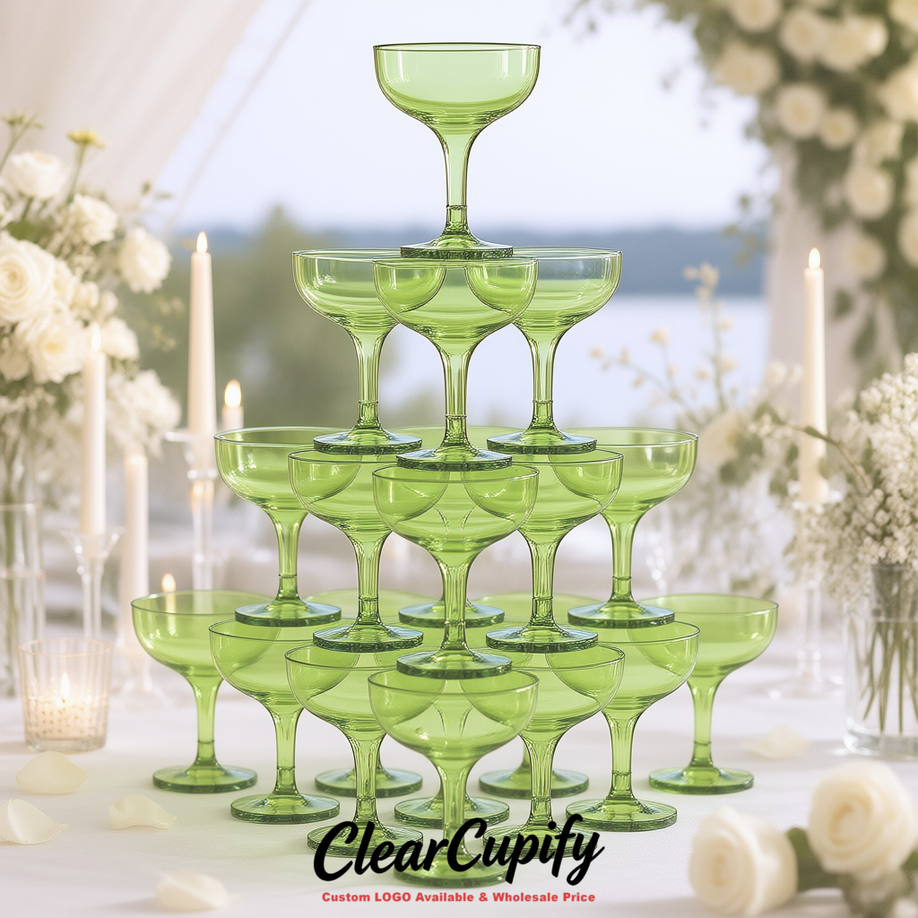 Green 5oz Stackable Plastic Martini Glasses 4.13x3.14 inches/10.5x8 cm For Champagne Tower