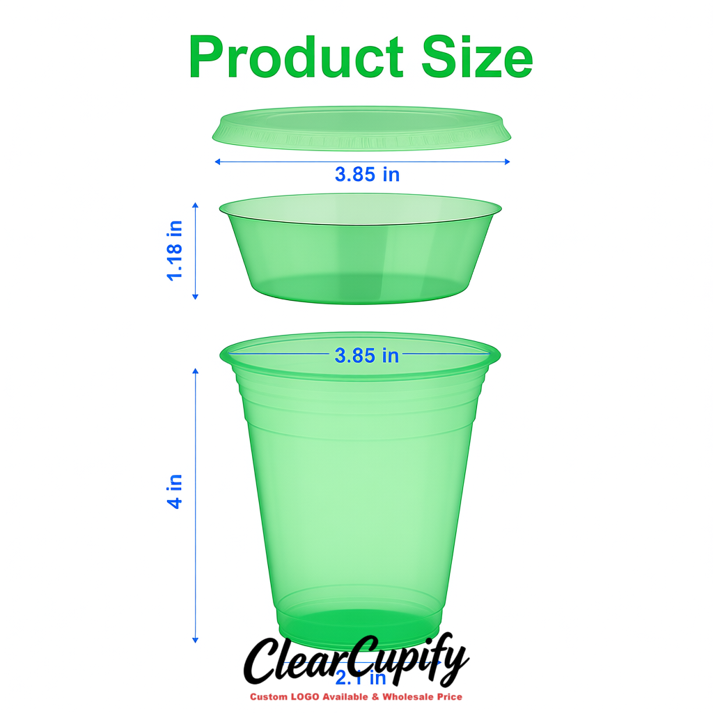 Green 12 oz Disposable Plastic Parfait Cups with Insert & Flat lids 3.85 x 2.1 x 4 inches