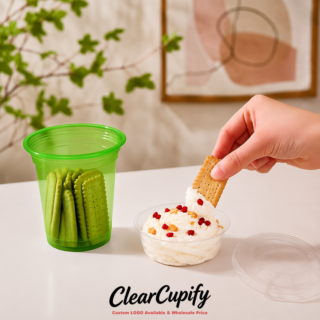 Green 12 oz Disposable Plastic Parfait Cups with Insert & Flat lids 3.85 x 2.1 x 4 inches