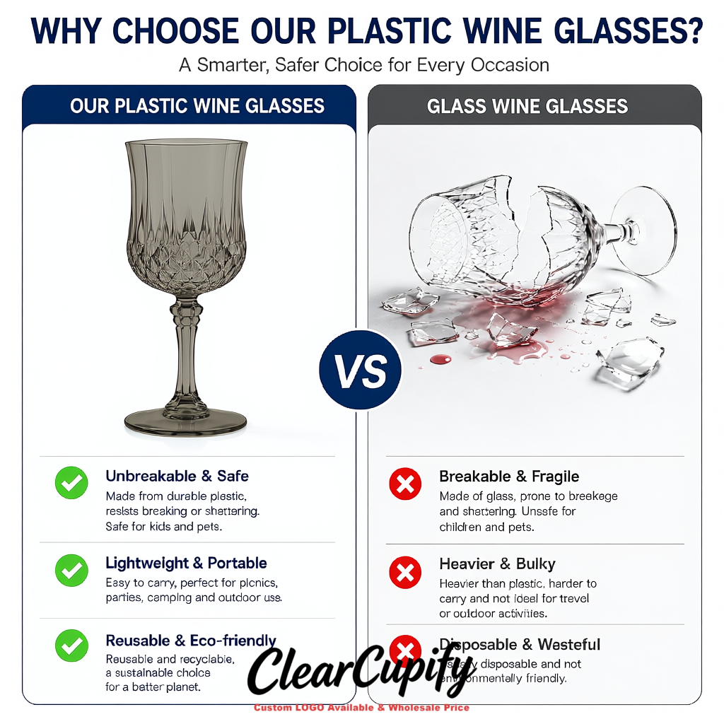 Greige 7oz Acrylic Plastic Wine Goblets - 2.7 x 6.7 inches Party & Wedding Wine Glasses