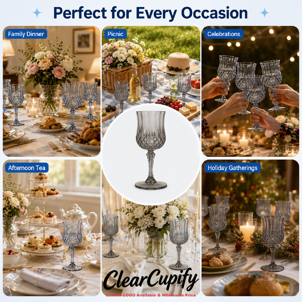 Greige 7oz Acrylic Plastic Wine Goblets - 2.7 x 6.7 inches Party & Wedding Wine Glasses